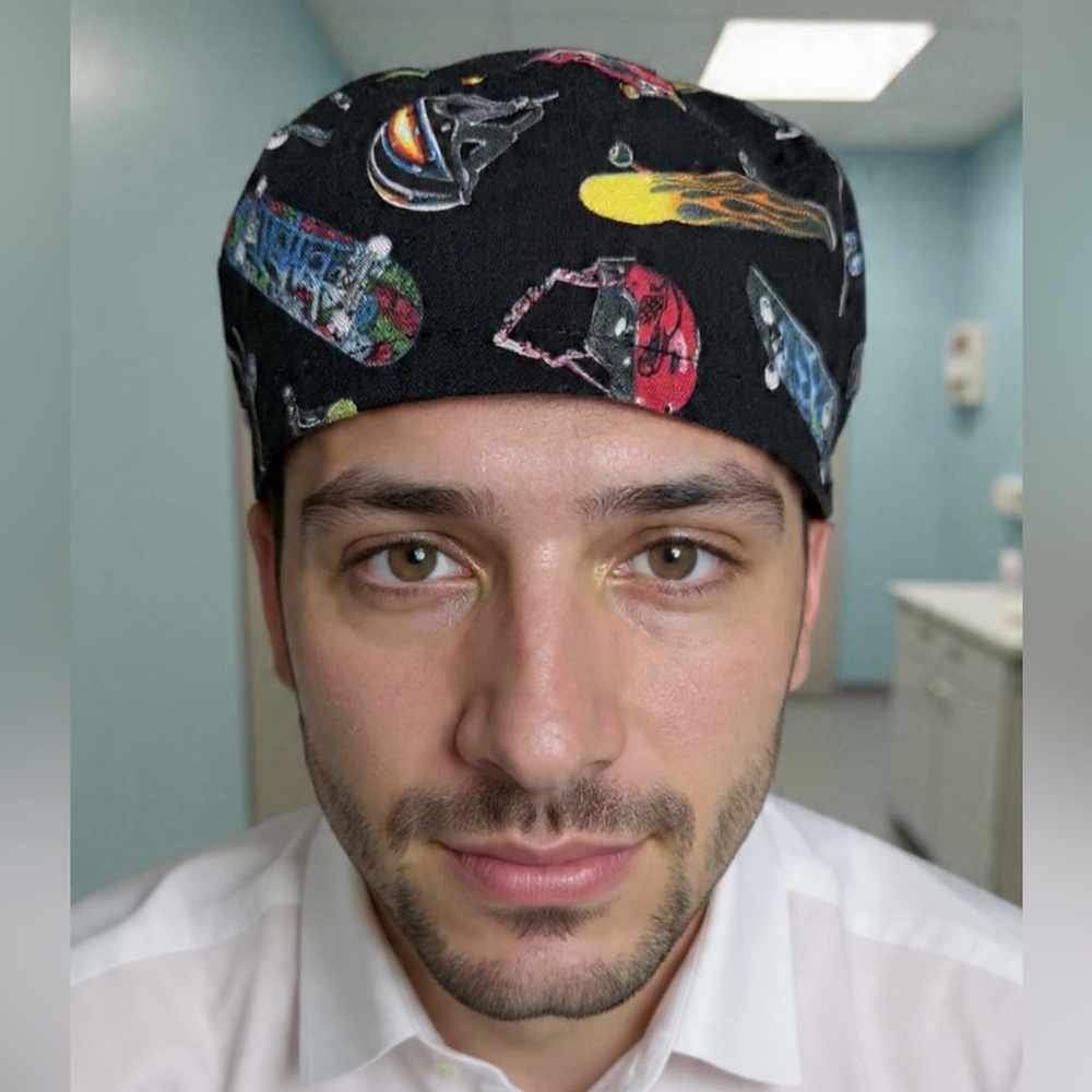 Unbranded Black Patterned Men's Surgical Scrub Cap